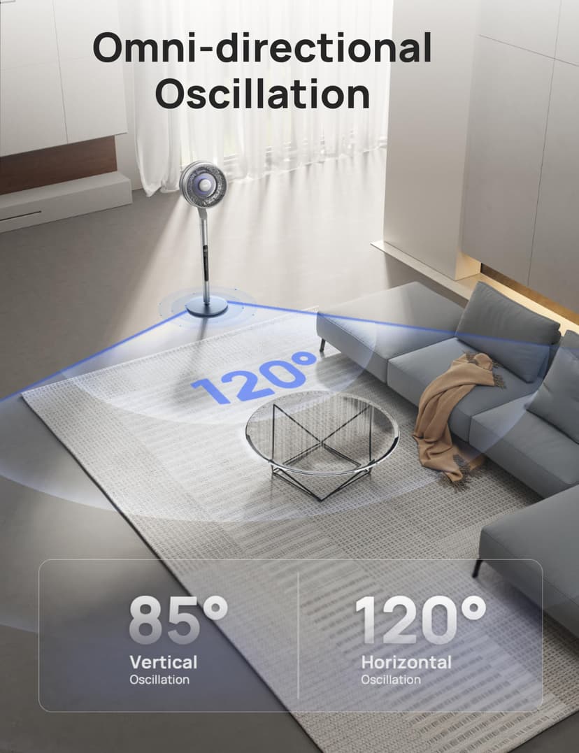 Dreo Pedestal Fan with Smart Control, 40-44" Adjustable Height, DC Quiet Fans for Bedroom, 120°+85° Omni-Directional Oscillating Fan, 100ft Airflow, 10 Speeds, 6 Modes, 12H Timer, 23db, Wi-Fi/Voice - 4
