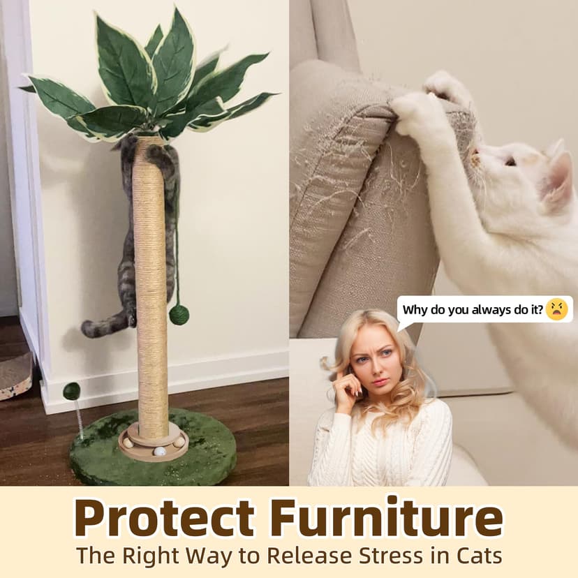 Fantasreen Scratching Post 84cm Cat Scratcher, Tall Scratching Posts for Indoor Cats with Toy and Interactive Ball Self Groomer for Kittens Adults Cats - 5