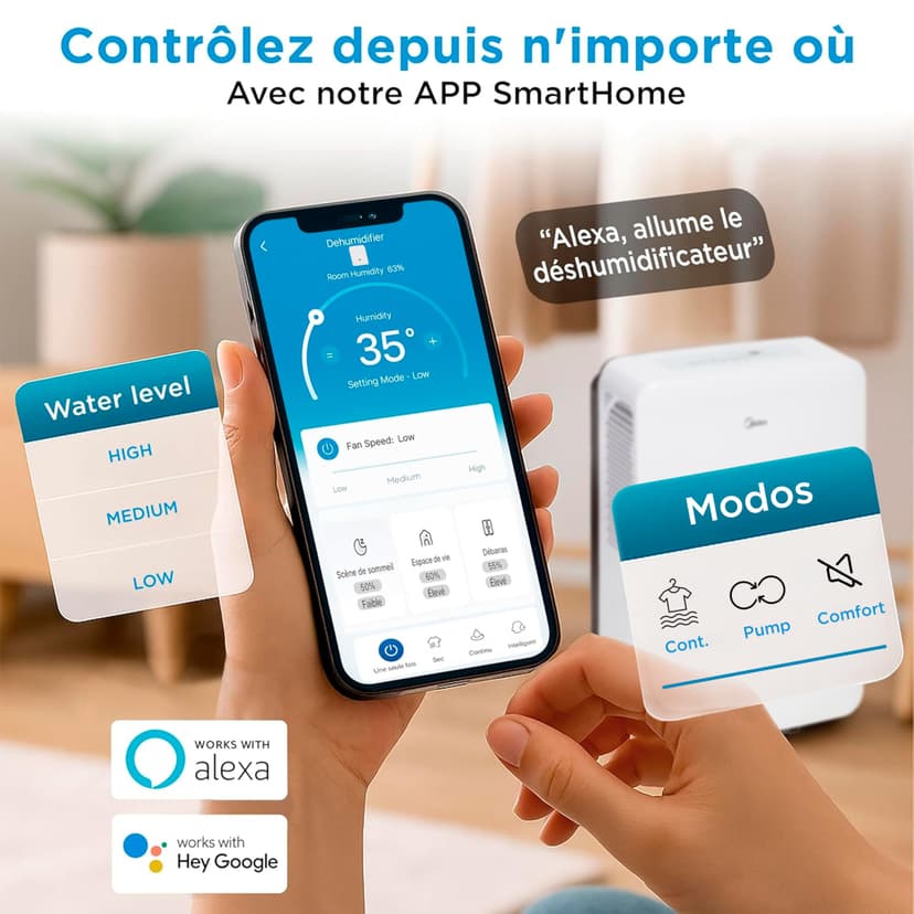 MIDEA Déshumidificateur d air Anti Moisissure intérieur 50 L/Jour | Réservoir amovible 6L, APP/Wifi, Mode Confort, Minuterie 24H | Déshumidificateur industriel de grande capacité jusqu’à 120m²/300 m³ - 5