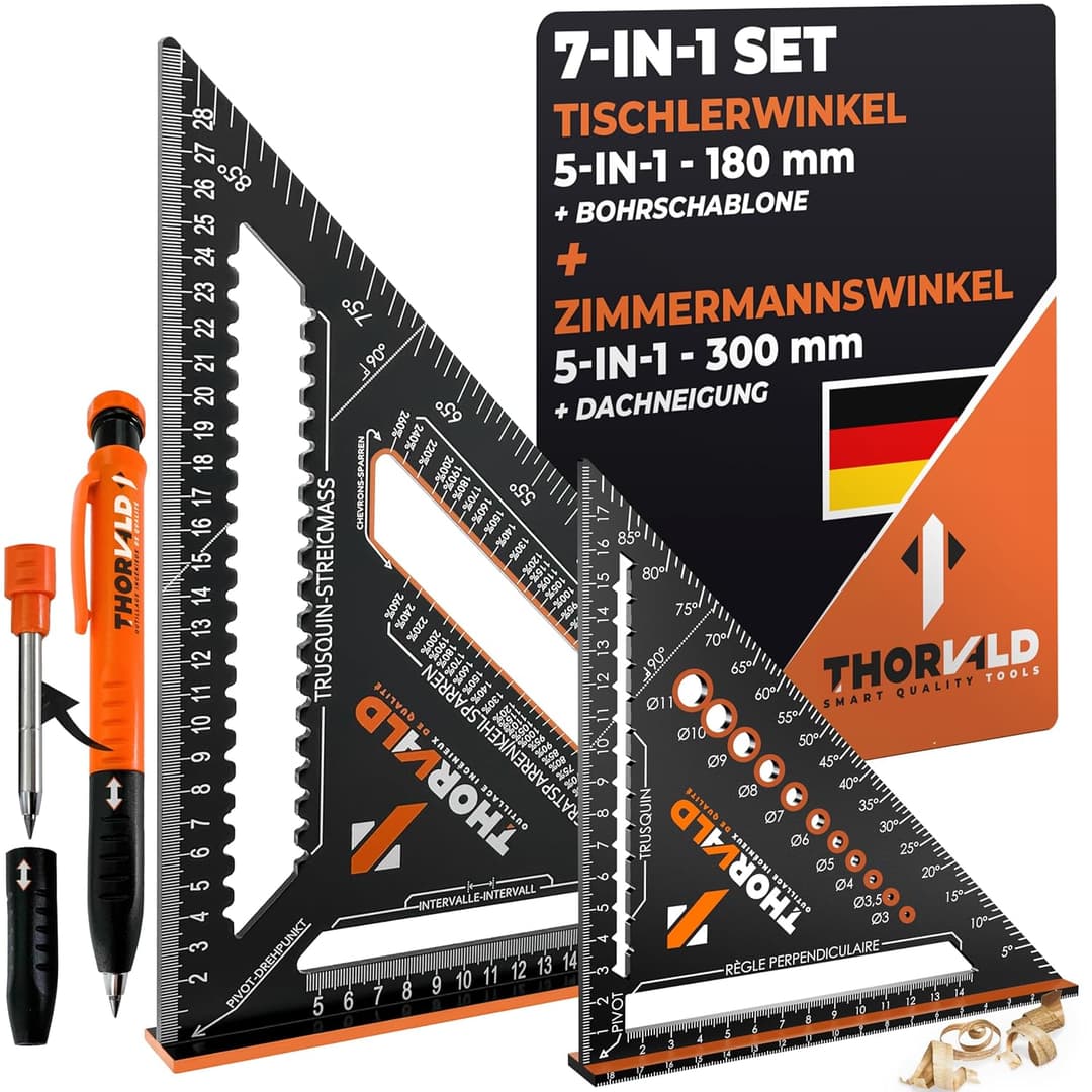 THORVALD Carpenter's Square Set 180 mm + Carpenter's Square 300 mm + Carpenter's Pencil