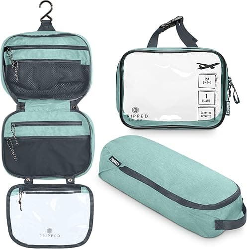 Toiletry Bag Kit Set: Hanging Travel Toiletry Bag + 311 TSA Cosmetic Liquid Bag + Ultralight Accessory Organizer Pouch, Turquoise, 3 Piece Toiletry Set