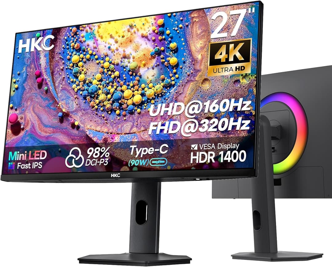 HKC G27M7Pro 27" Mini LED IPS Gaming Screen, UHD 160Hz/FHD 320Hz, 1ms DIC,HDR1400,98% DCI-P3,Adaptive Sync,USB-C 90W,2×HDMI 2.1,DP 1.4,Height Adjustable Bracket,VESA 100×100