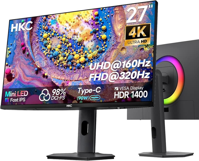 HKC G27M7Pro 27" Mini LED IPS Gaming Screen, UHD 160Hz/FHD 320Hz, 1ms DIC,HDR1400,98% DCI-P3,Adaptive Sync,USB-C 90W,2×HDMI 2.1,DP 1.4,Height Adjustable Bracket,VESA 100×100 - 1
