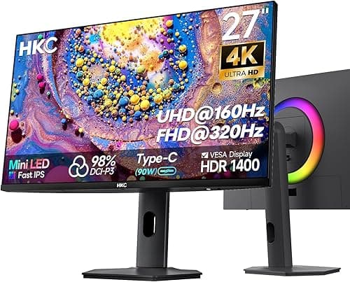 HKC G27M7Pro 27" Mini LED IPS Gaming Screen, UHD 160Hz/FHD 320Hz, 1ms DIC,HDR1400,98% DCI-P3,Adaptive Sync,USB-C 90W,2×HDMI 2.1,DP 1.4,Height Adjustable Bracket,VESA 100×100