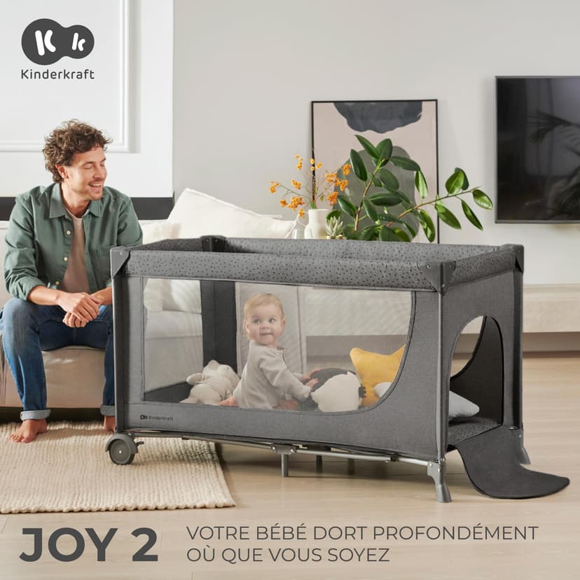 Kinderkraft JOY 2 2 in 1 Umbrella Bed, Newborn Baby Cot up to 25 kg, 120 x 60 cm, Easy to Fold, Shelves for Nappies, Grey - 8