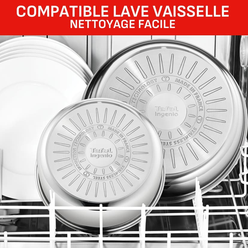 Tefal Ingenio Set of 4 Pieces, 16/18/20 cm Pans + 1 Removable Handle, Induction, Stainless Steel, Stackable, Space Saving, Made in China, Preference On L898S334 - 7