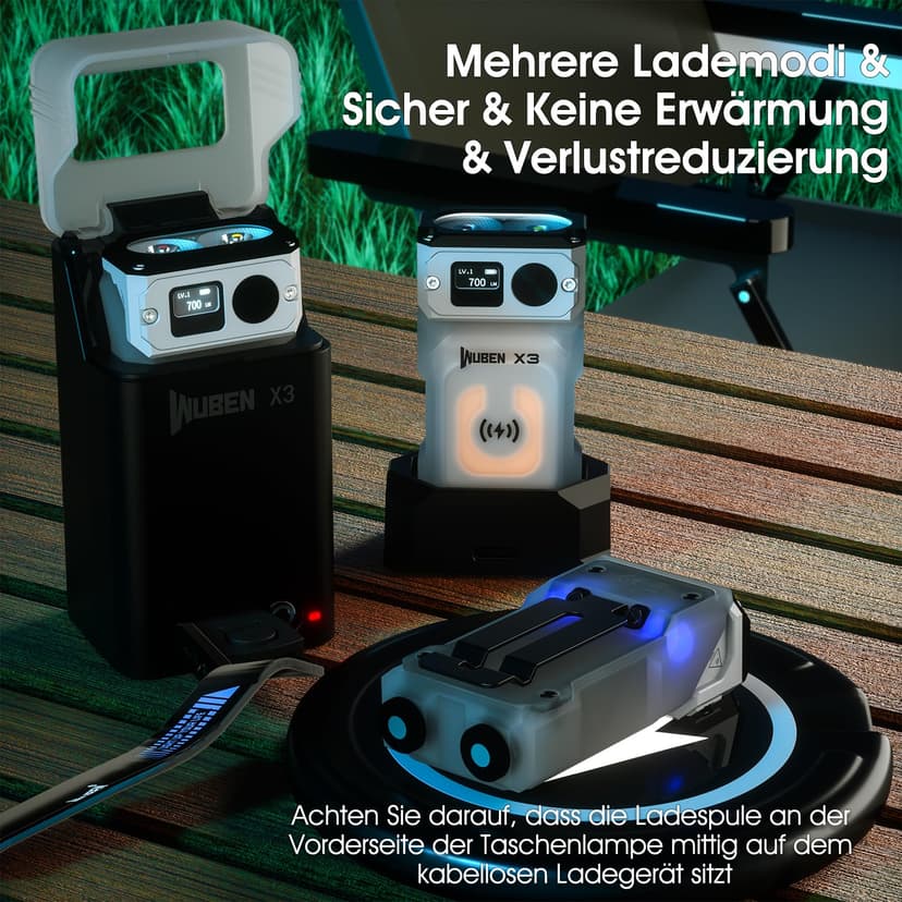 WUBEN X3 Mini Lampe de Poche Rechargeable Avec Borne de recharge et Aimant, Lampe de Poche EDC À 180 Degrés, Étanche Ip65, Porte-Clés, 10 Modes, Lanière de Chargement de Type C Pour le Camping - 4