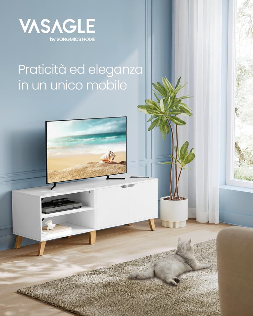 VASAGLE TV Stand Unit, Entertainment Center with Adjustable Shelf, for 65 Inch TVs, 147 cm Long Media Console Table, Transitional Style, for Living Room, Bedroom, Natural Oak and Cream White LTV556Y01 - 9