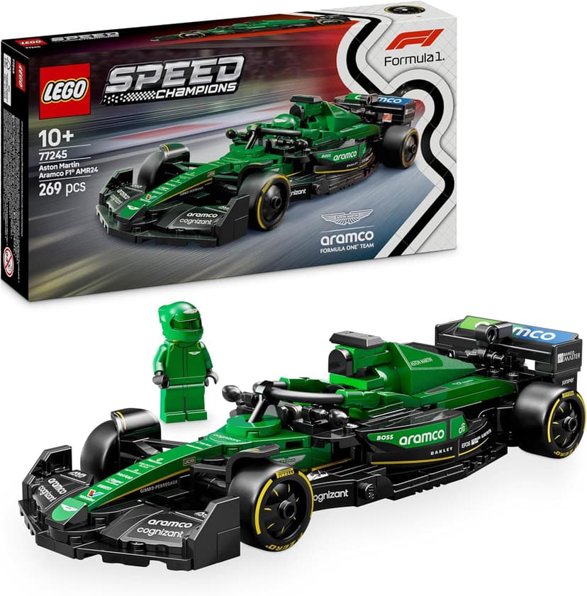 LEGO Speed Champions Aston Martin Aramco F1 AMR24 Race Car Toy with a Collectible Formula 1 Driver Minifigure - Model Kits for 10+ Year Old Boys & Girls or Adult Motorsport Fans 77245 - 1