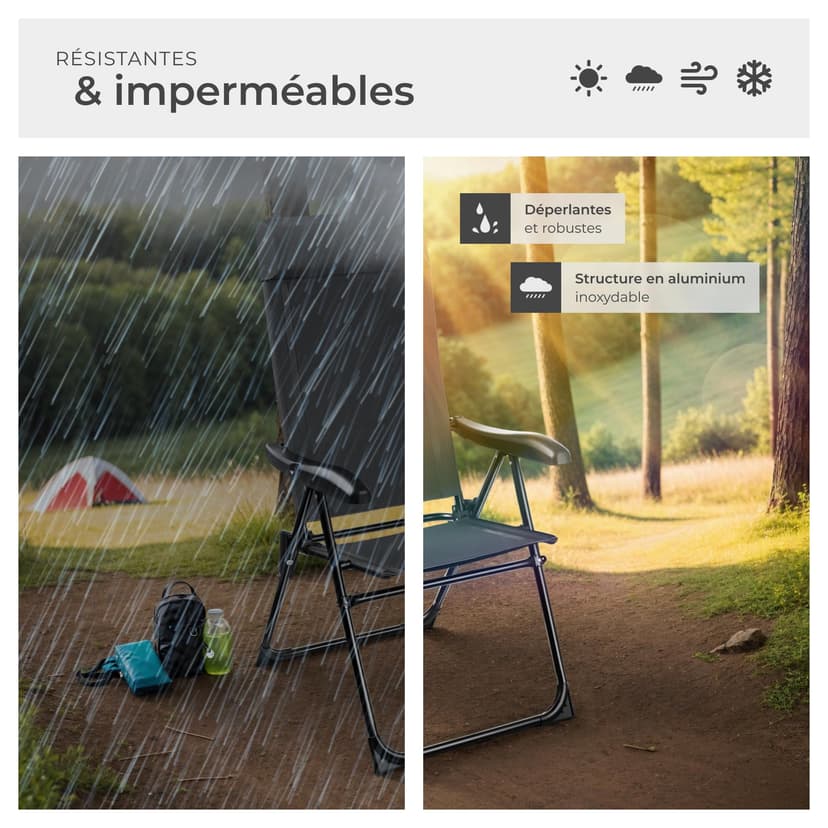 tectake® Lot de 2 Chaise Pliante Camping Fauteuil Pliable Gris Chaise de Plage Ultra léger en Aluminium avec Dossier inclinable & appuie-tête Idéal Voyages, Pêche, Festival, Camping, Plage, Jardin - 7