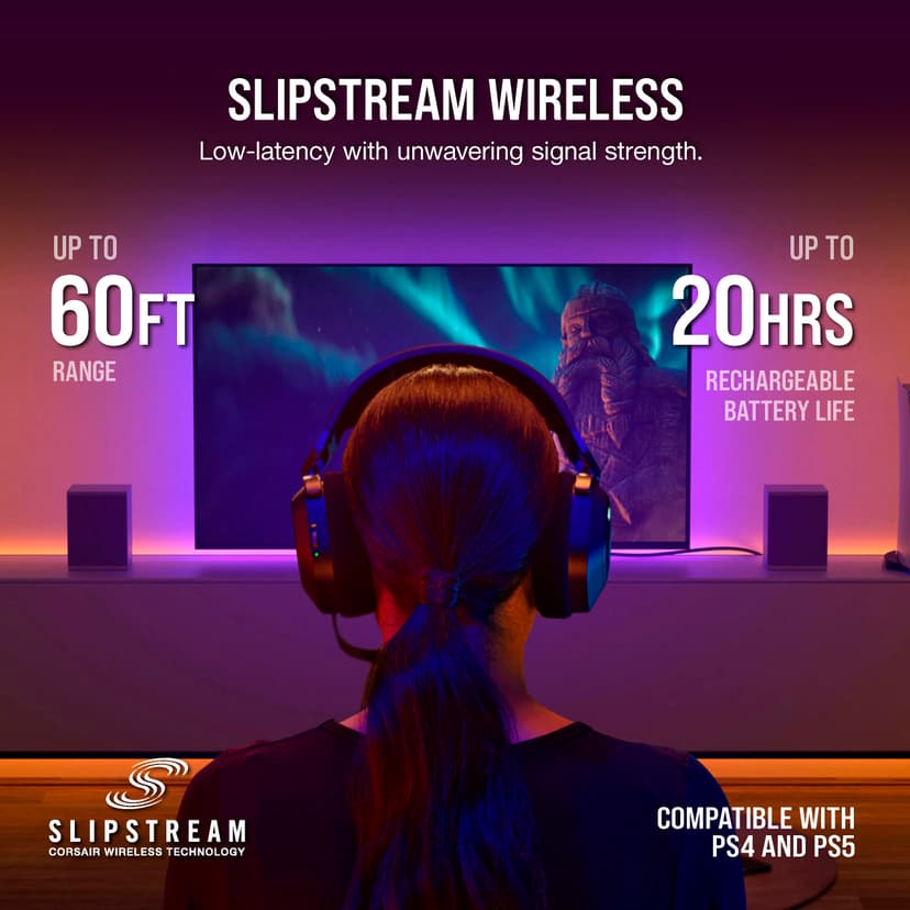 Corsair HS80 RGB Wireless Casque Gaming Premium avec Dolby Atmos Audio (Faible Latence, Microphone Omnidirectionnel, sans Fil Jusqu'à 18 Mètres, 20 Heures d'autonomie, Compatibilité PS5/PS4) Carbone - 6