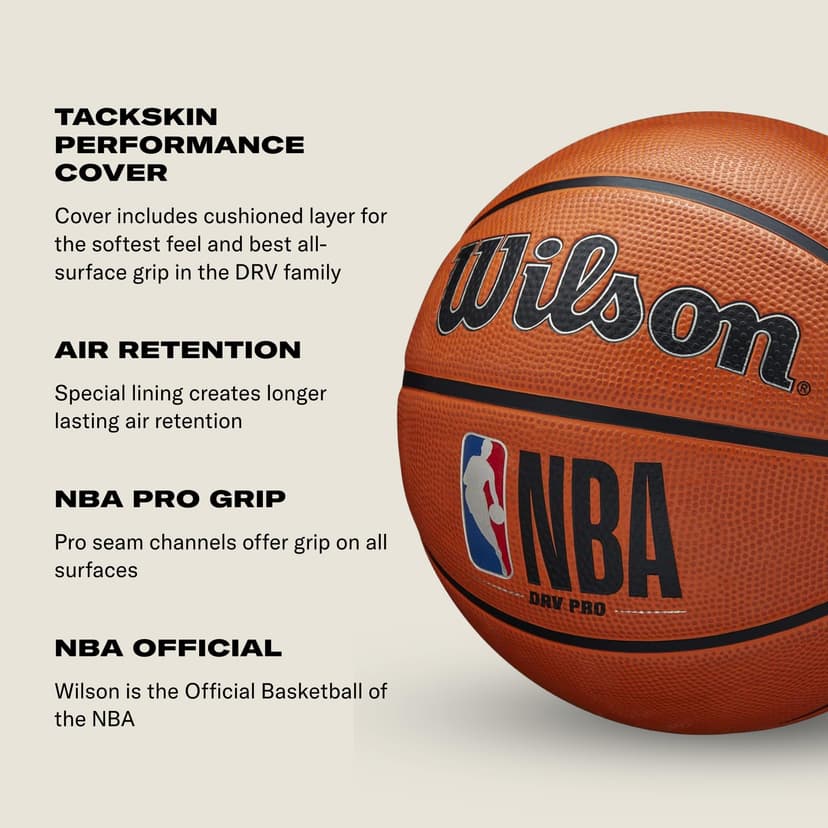 Wilson Ballon de Basket, NBA DRV PRO, Pour Terrains extérieurs, caoutchouc gommeux, Taille : 7, Marron - 4