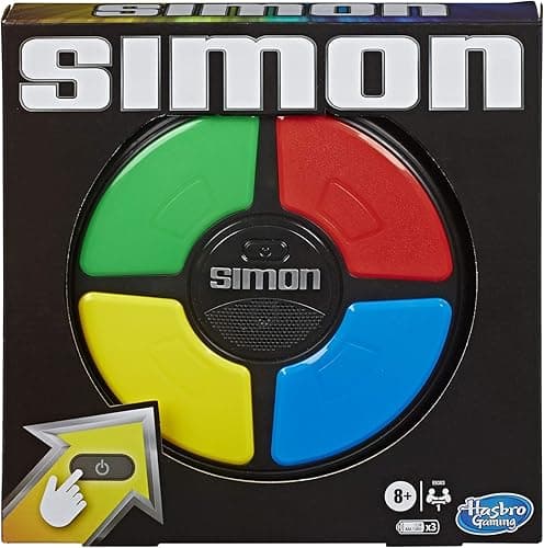 Hasbro Gaming Simon Classique, Jeu de Mémoire Électronique pour Enfants et Familles, dès 8 Ans, avec Sons et Lumières, Taille Compacte, Jeux de Voyage, Famille et Entre Amis