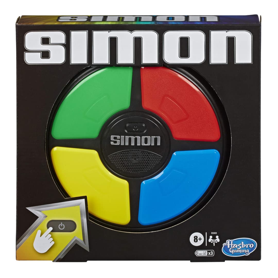 Hasbro Gaming Simon Classique, Jeu de Mémoire Électronique pour Enfants et Familles, dès 8 Ans, avec Sons et Lumières, Taille Compacte, Jeux de Voyage, Famille et Entre Amis