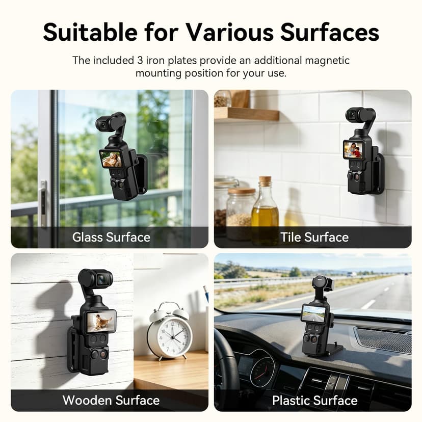 AMAZEAR Support magnétique pour DJI Osmo Pocket 4/3, Accessoire Pocket4/3, Adaptateur d'extension magnétique, Support de boîtier à succion Aimant sur Bureau, Surface Verticale, Ajustable à 180° - 6
