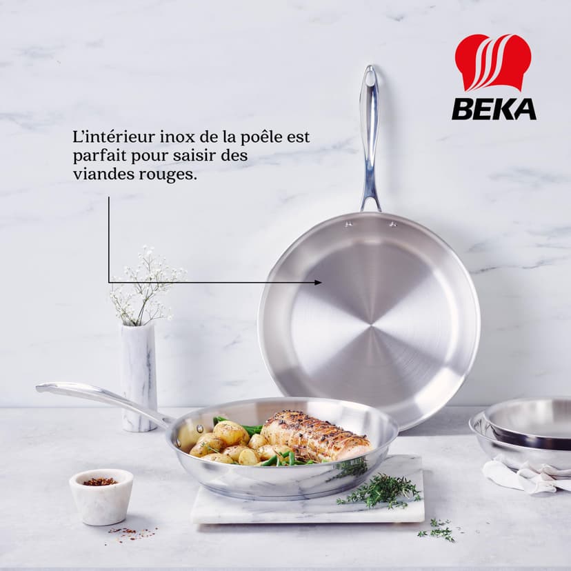 Beka Chef - Poêle Inox 18/10 - 28 cm - Tous Feux Compatible Induction - Acier Inoxydable - 4
