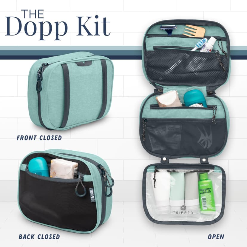 Toiletry Bag Kit Set: Hanging Travel Toiletry Bag + 311 TSA Cosmetic Liquid Bag + Ultralight Accessory Organizer Pouch, Turquoise, 3 Piece Toiletry Set - 4