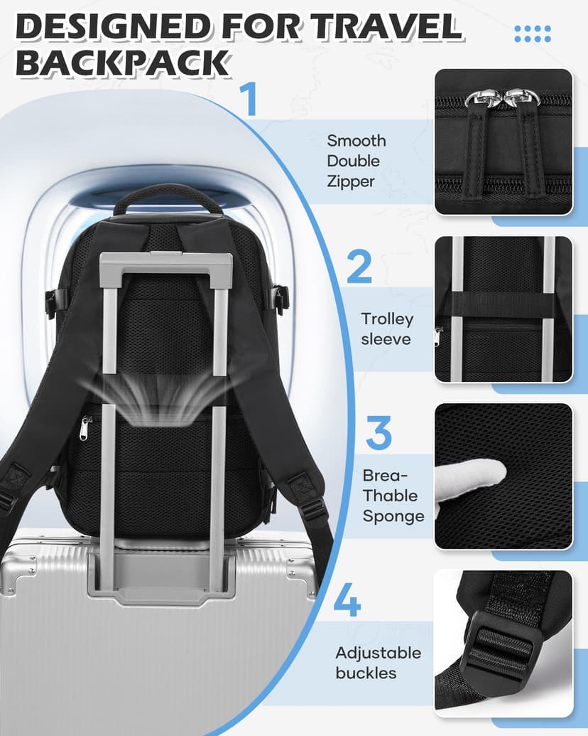 BJLFS Sac à dos sous vide avec pompe Ryanair Wizzair 40x30x20 Femme Sac Cabine Avion 40x30x20 sous vide Bagage Cabine 45x36x20 Easyjet Bagage à Main Sac pour Ordinateur Portable 14 Pouces Homme Noir - 6
