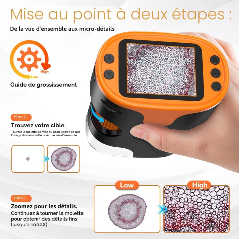 Microscope Numérique avec Écran de Poche pour Enfants: Loupe Rechargeable Mini Bijoux Jouet Éducatif Scientifique STEM Cadeau de Noël Filles Garçons de 4 à 12 avec Carte 32G Coque EVA - 3