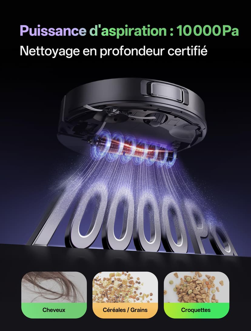 Vexilar W9 Robot Vacuum Cleaner with Mop,8000Pa Robotic Vacuum with LiDAR Navigation,15 No-go Zones, 150 Min Max Runtime, App Control, 3-in-1 Sweep and Mop Robot for Pet Hair, Carpet and Hard Floors - 2