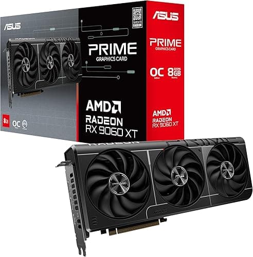 ASUS PRIME RX9060 XT OC, PCIe5, 8GB DDR6, HDMI, 2 DP, 3330MHz Clock, Overclocked, Compact SFF-Ready