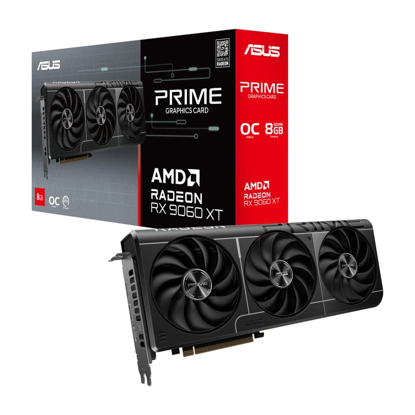 ASUS PRIME RX9060 XT OC, PCIe5, 8GB DDR6, HDMI, 2 DP, 3330MHz Clock, Overclocked, Compact SFF-Ready - 1
