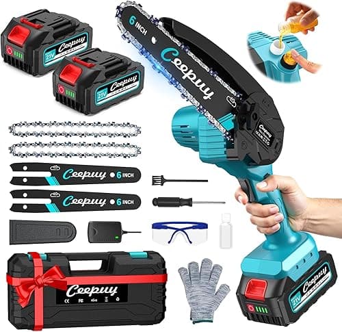 CEEPUY Mini Battery Chainsaw 2x4000mAh 6 Inch Cordless El…
