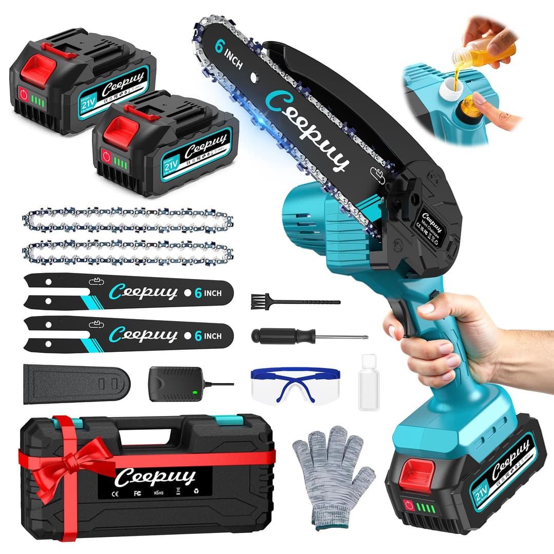 CEEPUY Mini Battery Chainsaw 2x4000mAh 6 Inch Cordless El…