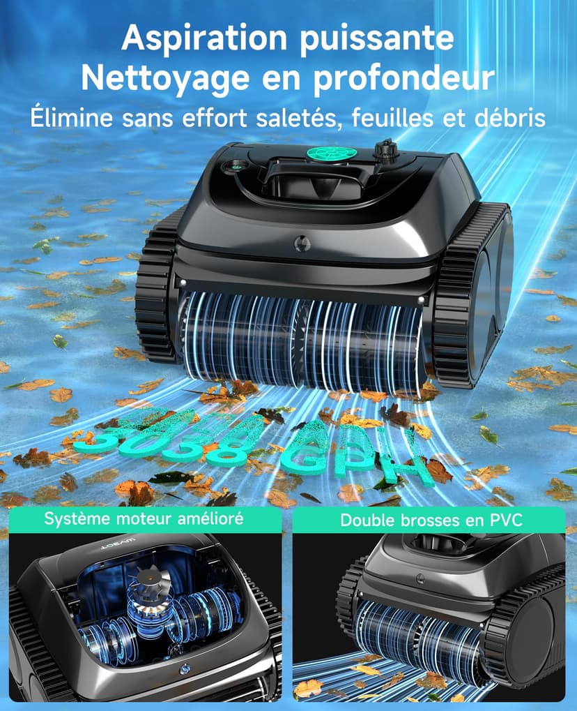WYBOT C1 Robot Piscine Fond et Parois 150 Min Aspirateur Piscine avec Planification Intelligente des itinéraires, Nettoyage entièrement Automatique du Sol, 150m² Nettoyage Rapide(Vert Noir) - 2