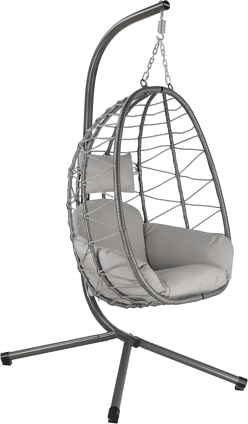 Hanging Chair with Frame, Grey, Hanging Swing for Indoor and Outdoor Use, Includes Cushion and Cushion Padding, Basket Chair, Hanging Chair, Patio, Egg Chair, Hanging Basket Chair - 1