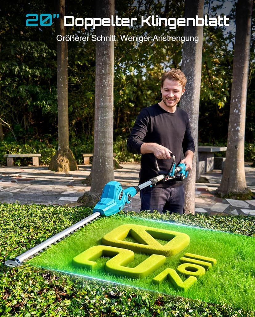 SEESII Telescopic Hedge Trimmer Battery 20 Inches, Lightweight 3.9 kg for Elderly and Women, 4.4 m Reach, 600 W Motor with 2 x 4.0Ah Batteries, Adjustable Head 135°, Electric Hedge Trimmer for High - 2