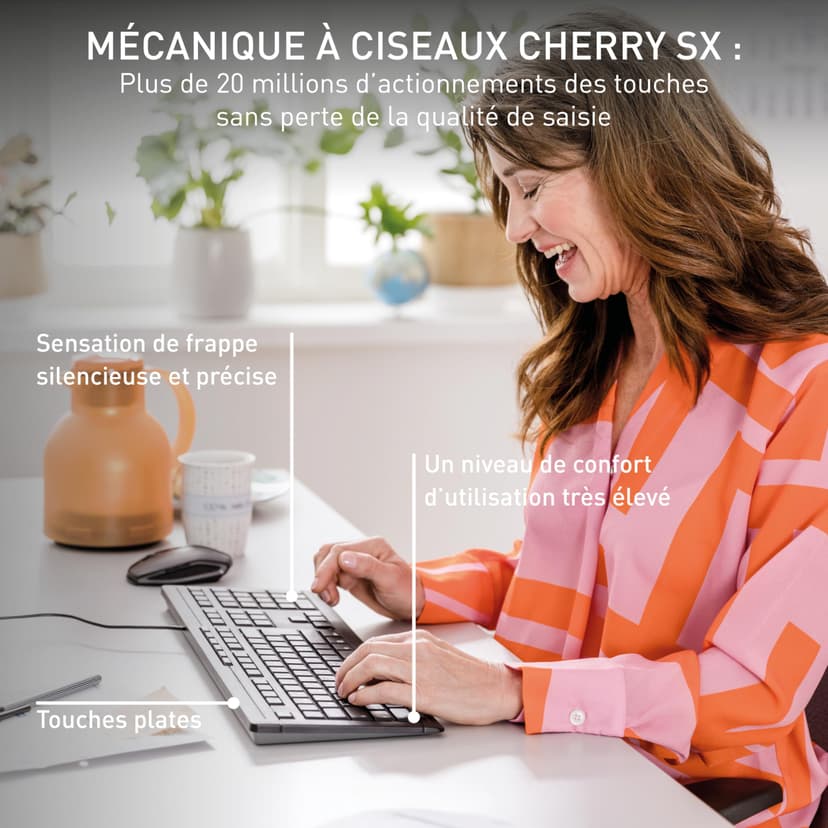 CHERRY STREAM KEYBOARD, Wired Keyboard, Belgian Layout (AZERTY), Whisper-Quiet Keystrokes, Unique Typing Experience, Flat Design, Black - 2