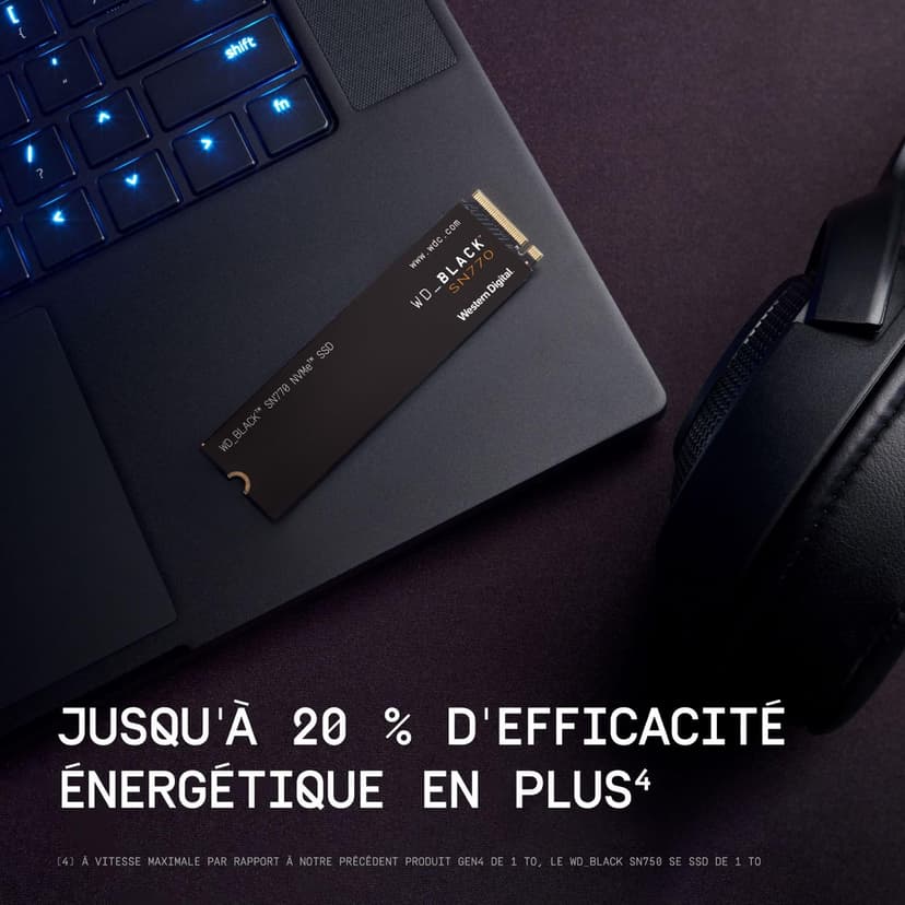 WD_BLACK SN770 SSD 1 To, Disque SSD Interne, Vitesse de lecture jusqu'à 5150 Mo/s, M.2 2280 NVMe SSD, PCIe Gen 4.0, Haute performance disque de jeu, Noir - 6