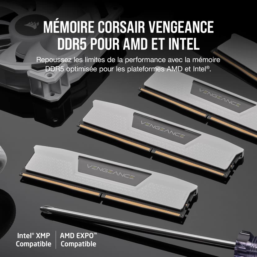 CORSAIR Vengeance DDR5 RAM 32Go (2x16Go) Jusqu'à 6400MHz CL36-48-48-104 1.35V AMD Expo Intel XMP 3.0 Mémoire pour Ordinateur de Bureau – Blanc (CMK32GX5M2B6400Z36W) - 2