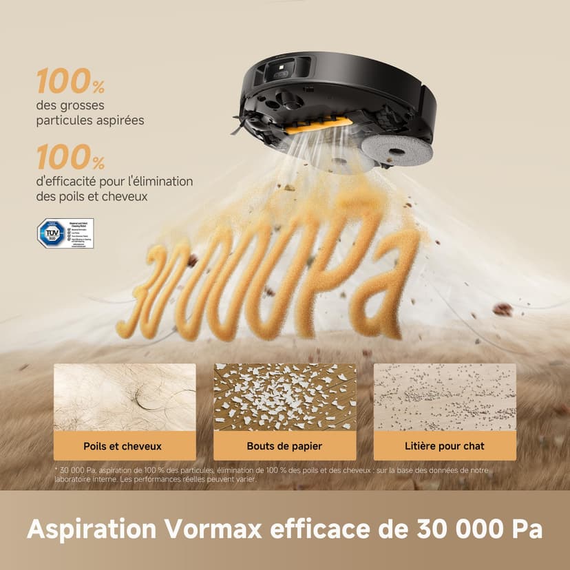 dreame L50s Pro Ultra Robot aspirateur Laveur, 30 000 Pa, 100 Jours de vidage Automatique, Nettoyage des serpillières à Haute température, Nettoyage des Bords et des Coins, Brosse Anti-enchevêtrement - 3