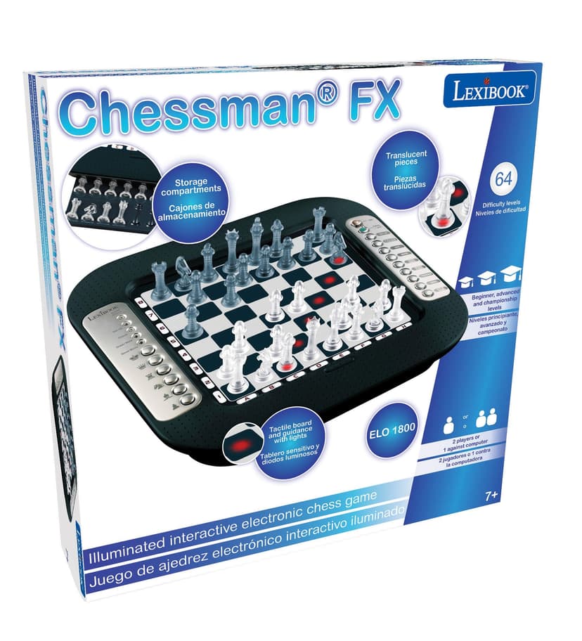 Lexibook, Chessman FX Electronic Chess Game with Touch Keyboard and Light and Sound Effects 32 Pieces 64 Levels of Difficulty, Family Board Game, Black/Silver, CG1335LXB - 5