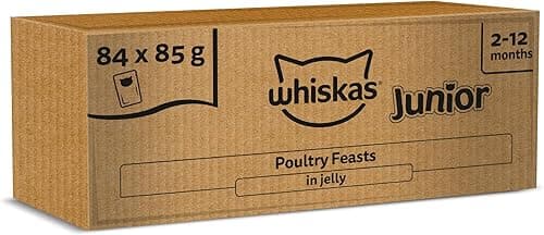 whiskas Junior Poultry Selection in Jelly 84 Pouches, Wet Kitten and Cat Food, Selection of Chicken, Duck, Poultry and Turkey, Megapack (84 x 85 g)