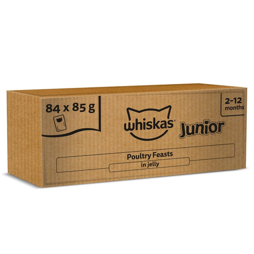 whiskas Junior Poultry Selection in Jelly 84 Pouches, Wet Kitten and Cat Food, Selection of Chicken, Duck, Poultry and Turkey, Megapack (84 x 85 g) - 1