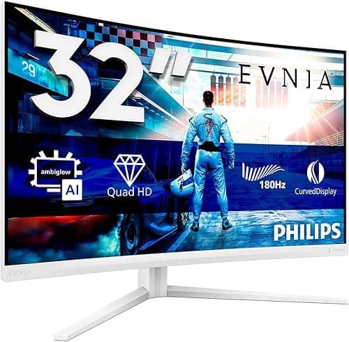 Philips Evnia 32M2C5501-32 inch QHD Curved Gaming Monitor, 180 Hz, 1 ms GtG, FreeSync Premium (2560x1440, 2x HDMI 2.0, 1x DisplayPort1.4) white