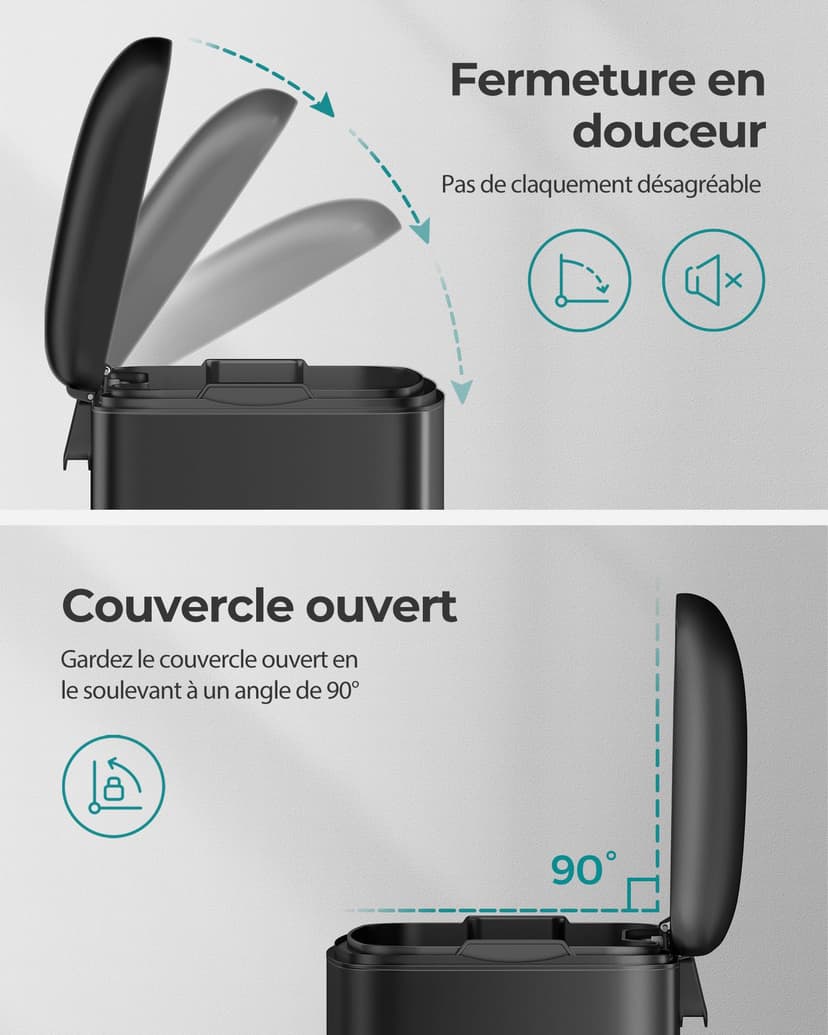 SONGMICS Poubelle 30L, avec Pédale en Acier, Seau Intérieur et Couvercle, Poignée, Fermeture en Douceur, Hermétique, pour Cuisine, Salon, Noir LTB01BK - 3