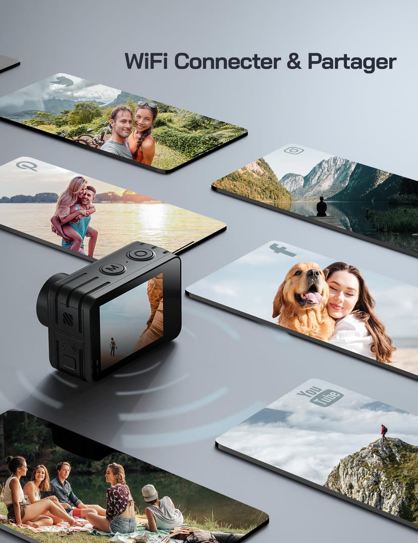 WOLFANG 4K 60FPS Caméra Sport GA400, 20MP WiFi 8M Corps Etanche Action Camera, 40M Sous-Marine Ultra HD 170 °Grand Angle, Sac à Main, EIS, Télécommande 2x1350mAhBatteries et Kit d'accessoires - 8