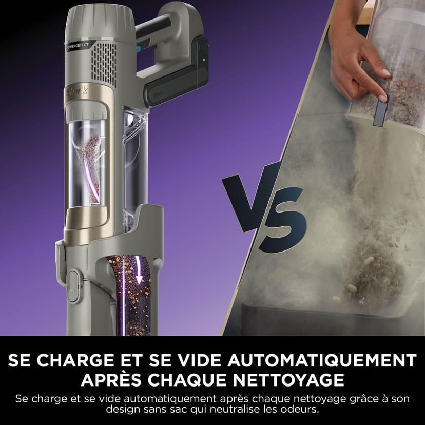 Shark PowerDetect Clean et Empty aspirateur sans fil, PowerFins, Reverse Clean, station 2L, Anti-Hair Wrap Plus, 70 min, léger, poils d’animaux et multi-surfaces, Gris IP3225EUT - 6