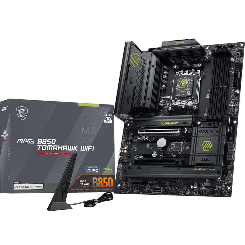 MSI MAG B850 TOMAHAWK WIFI Motherboard, ATX - Supports AMD Ryzen 9000/8000 / 7000 Processors, AM5-80A SPS VRM, DDR5 Memory Boost 8200+ MT/s (OC), PCIe 5.0 x16, M.2 Gen5, Wi-Fi 7, 5G LAN - 1
