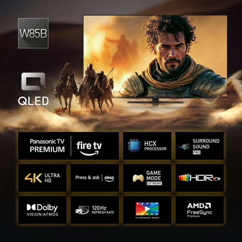 Panasonic Premium TV-55W85BEZ, Série W85B, 55 Pouces, 4K Ultra HD QLED Smart TV, 2025, 120Hz, Fire TV, Dolby Vision & Atmos, Mode Game Extreme, Controle Vocal Alexa, Support Apple, Bluetooth, Noir - 2