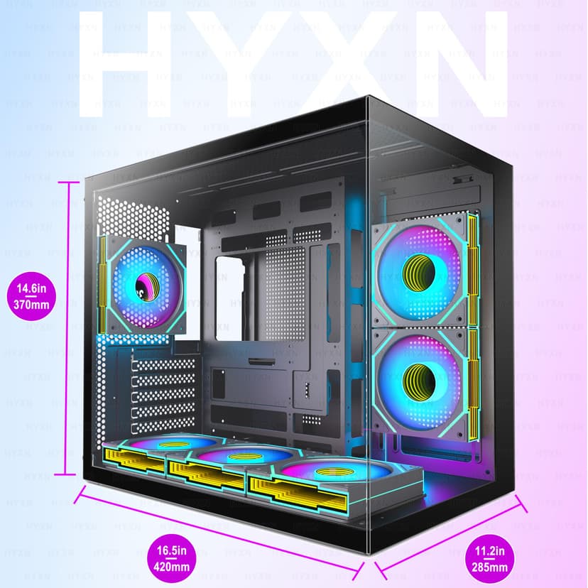 H3 ATX PC Case - Pre-Installed 6 Infinity Mirror PWM ARGB Fans, Compact ATX Dual Chamber Mid Tower Gaming PC Case, with Type-C 3.2 (Black, H3) - 7