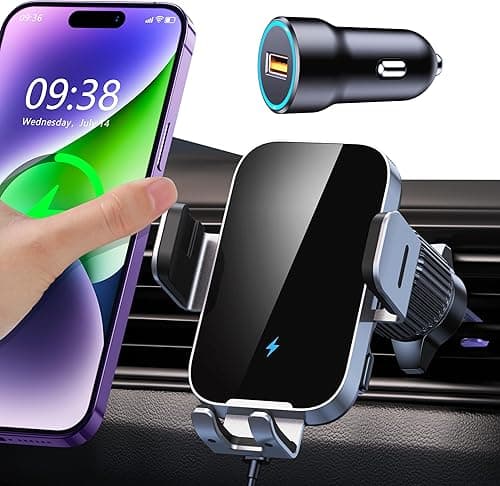 ISEYOU Car Phone Holder Wireless Charger, 15W Fast Charging Auto Clamping Wireless Car Charge, 360° Rotation Air Vent Mount With Electric Sensor Compatible For iPhone 16 15 14 Pro Max, Samsung Galaxy