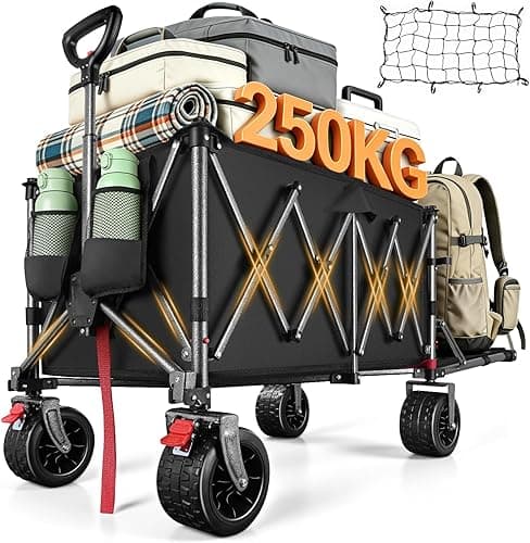 YEAUPE PRO Handcart Foldable 280 L 150 kg, Foldable Handcart with Parking Brake, 4-Way Folding, Height Adjustable for Camping, Beach Trolley, Garden, Shopping, Black