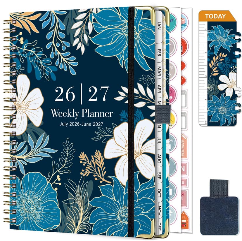 NEYSA Diary 2026 2027 Week to View - A5 Academic Diary July 2026 - June 2027 (12 Months) Planner with Self-adhesive pen loop, Ruler Bookmark & Stickers - 1