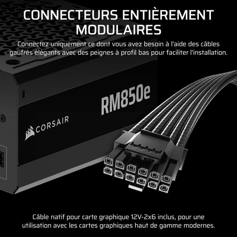 CORSAIR RM850e (2025) Fully Modular Low-Noise ATX Power Supply with 12V-2x6 Cable – ATX 3.1 & PCIe 5.1 Compliant, Cybenetics Gold Efficiency, 105°C-Rated Capacitors, Modern Standby Mode – Black - 4