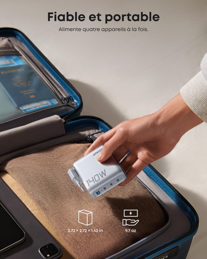 Anker Chargeur USB C 140 W, Adaptateur 4 Ports Rapide et Compact, Technologie GaN, Contrôles Tactiles Intuitifs, iPhone séries 17/16, Samsung, MacBook Air/Pro, Pixel, AirPods et Autres - 6